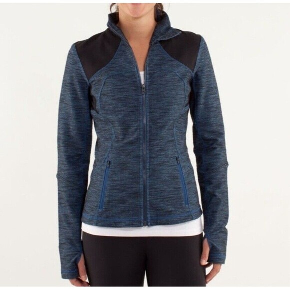 Lululemon Forme Slub Denim Limitless Blue Black Luon Zip Sweatshirt Jacket Sz 10 - Picture 6 of 8